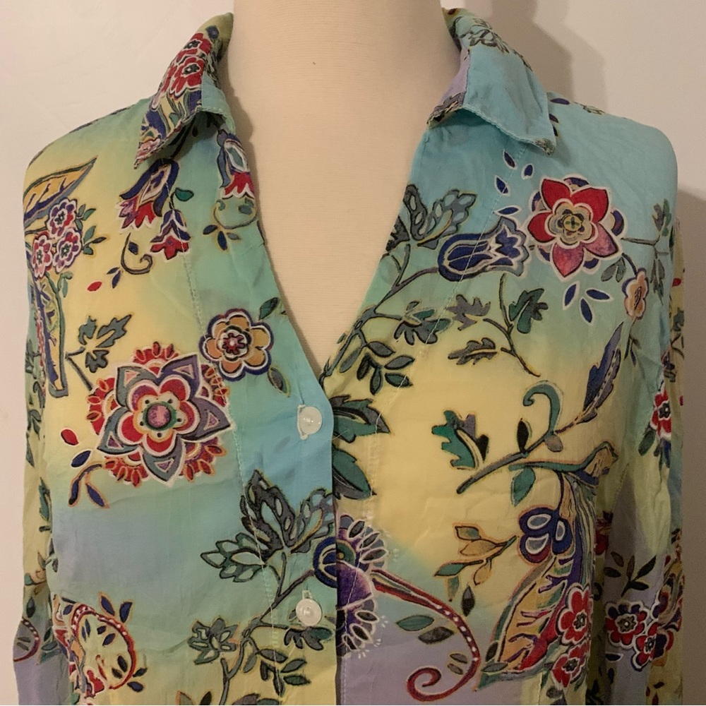 Tianello Floral Tie Dye Blouse Size Medium Long‎ Sleeve - Picture 2 of 10